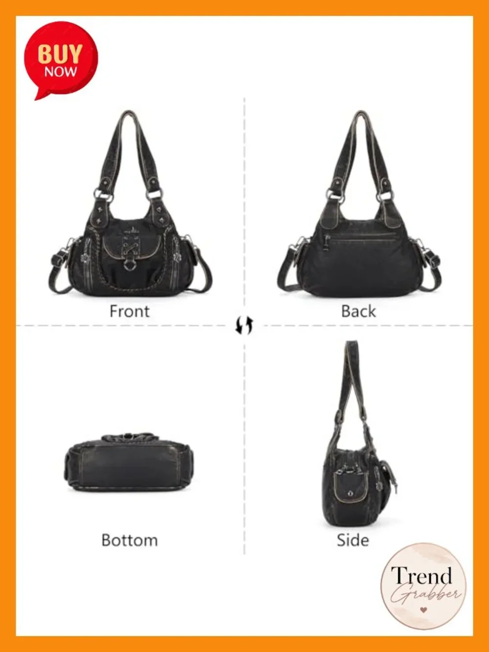Small Hobo Shoulder Bag Crossbody Tote Vegan Leather Multi-Pocket Y2K